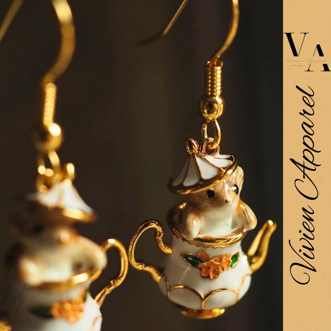 Teapot Earrings Mouse Earrings Cute Animal Teacup Earrings Tea Pot