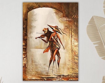 Violinist and Woman Canvas Art, Musician Wall Decor, Classical Music Painting, Music Lover Gift