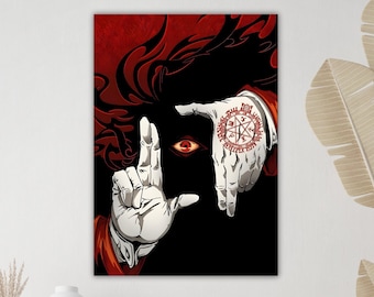 Arcane Eye Canvas, Red Seal Wall Art, Dark Anime Magic Poster, Symbolic Anime Artwork, Ready to Hang Decor