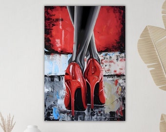Red Stilettos Canvas Print, Fashion Poster, High Heels Wall Art, Fashion Lover Gift, Shoe Decor