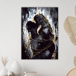 Abstract Love Couple Canvas Wall Art, Modern Art Gift, Romantic Home Decor, Valentine&#39;s Day Gift, Couple&#39;s Gift