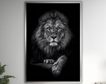 Majestic Guardian, Black and White Lion Photography, Bold Animal Art, Modern Wall Art, Ready To Hang Déco