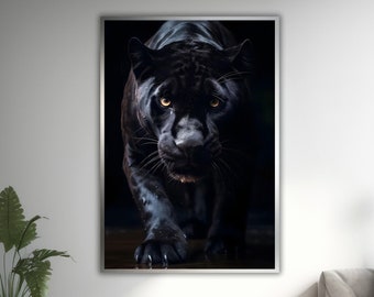 Black Panther Painting, Abstract Canvas Art, Modern Home Decor, Unique Wall Hanging
