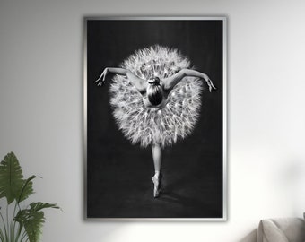 Black White Ballerina Canvas Wall Art, Ballet Dancer Painting, Modern Home Decor, Dance Artwork, Minimalist Wall Hanging