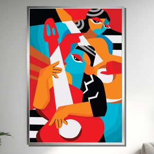 Abstract Guitarist Art, Bold Musician Canvas, Vibrant Cubist Music Wall Art, Modern Geometric Print, Ready to Hang