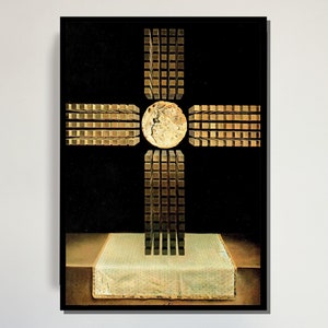 Salvador Dalí Mystical Cross, Abstract Surrealist Canvas, Geometric Religious Art, Surreal Symbolism Print, Ready to Hang