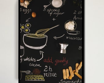 Recipe Chalkboard Canvas, Culinary Art Print, Kitchen Wall Decor, Tiramisu Recipe Art, Modern Cooking Decor, Ready to Hang