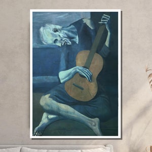 The Old Guitarist Canvas, Picasso Blue Period Art, Melancholic Musician Painting, Ready to Hang Vintage Art Reproduction