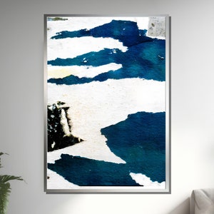 Abstract Ocean Waves Art, Coastal Textured Canvas, Minimalist Blue and White Print, Nautical Wall Decor, Ready To Hang Artwork
