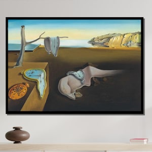Salvador Dalí Trwałość pamięci, surrealistyczne topiące się zegary na płótnie, kultowy surrealistyczny wydruk artystyczny, oniryczny zegar ścienny