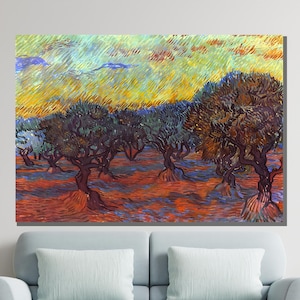 Van Gogh Olive Trees Canvas, Famous Post-Impressionist Landscape, Olive Grove Art Reproduction, Ready to Hang Wall Decor