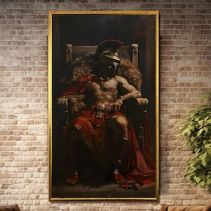 Roman Warrior on Throne Canvas, Gladiator Wall Art, Ancient Roman Painting, Powerful Warrior Artwork, Classic History Decor