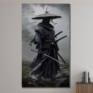 Lone Ronin Samurai Canvas, Dark Warrior Wall Art, Japanese Samurai Artwork, Epic Battle Scene Decor, Ready to Hang Canvas
