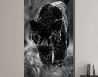 Black Panther Canvas, Leopard Art Print, Wild Animal Wall Art, Jungle Predator Poster, Monochrome Wall Decor, Ready to Hang