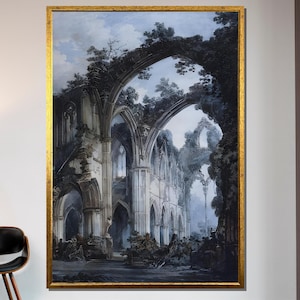 Ruins of Gothic Cathedral Canvas, Mystical Architecture Art Print, Abandoned Abbey Landscape, Romantic Ruin Wall Art, Historic Gothic Decor