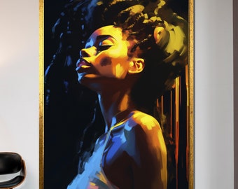 Radiant Afro Woman Canvas, Bold Abstract Portrait, Vibrant Female Art, Colorful Empowerment Wall Decor, Ready to Hang