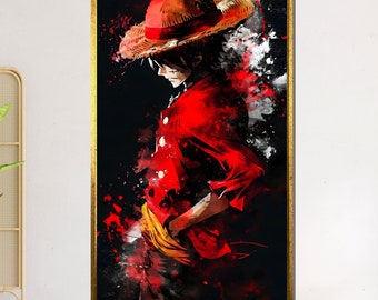 Arte mural de piratas con sombrero de paja, lienzo de anime de aventuras rojas, póster de anime heroico, impresión de obras de arte pirata, decoración lista para colgar