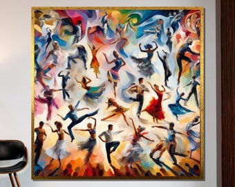 Vibrant Dance Canvas, Colorful Dancers Wall Art, Abstract Dance Poster, Wall Art Canvas Design, Ready to Hang Decoration
