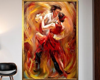 Fiery Tango Dance, Passionate Couple Painting, Vibrant Dance Art, Wall Art Canvas Design, Ready to Hang Decoration