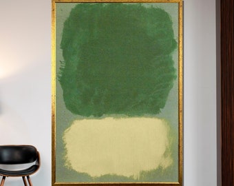 Lienzo de Mark Rothko, lienzo abstracto verde y beige, arte moderno de la pared, pintura minimalista, listo para colgar