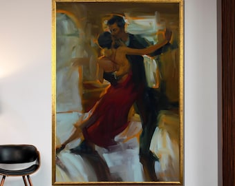 Intimate Tango Dance, Passionate Couple Painting, Elegant Dance Art, Wall Art Canvas Design, Ready to Hang Decoration