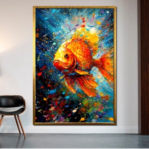 Vibrant Goldfish Canvas, Colorful Fish Art, Underwater Wall Print, Aquatic Life Poster, Modern Wall Art, Ready to Hang Decoration