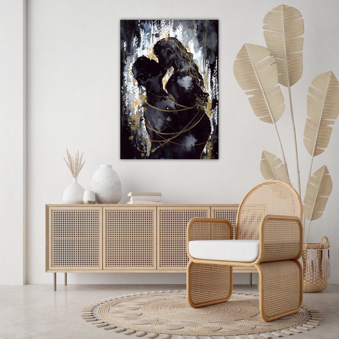 Abstract Love Couple Canvas Wall Art, Modern Art Gift, Romantic Home ...