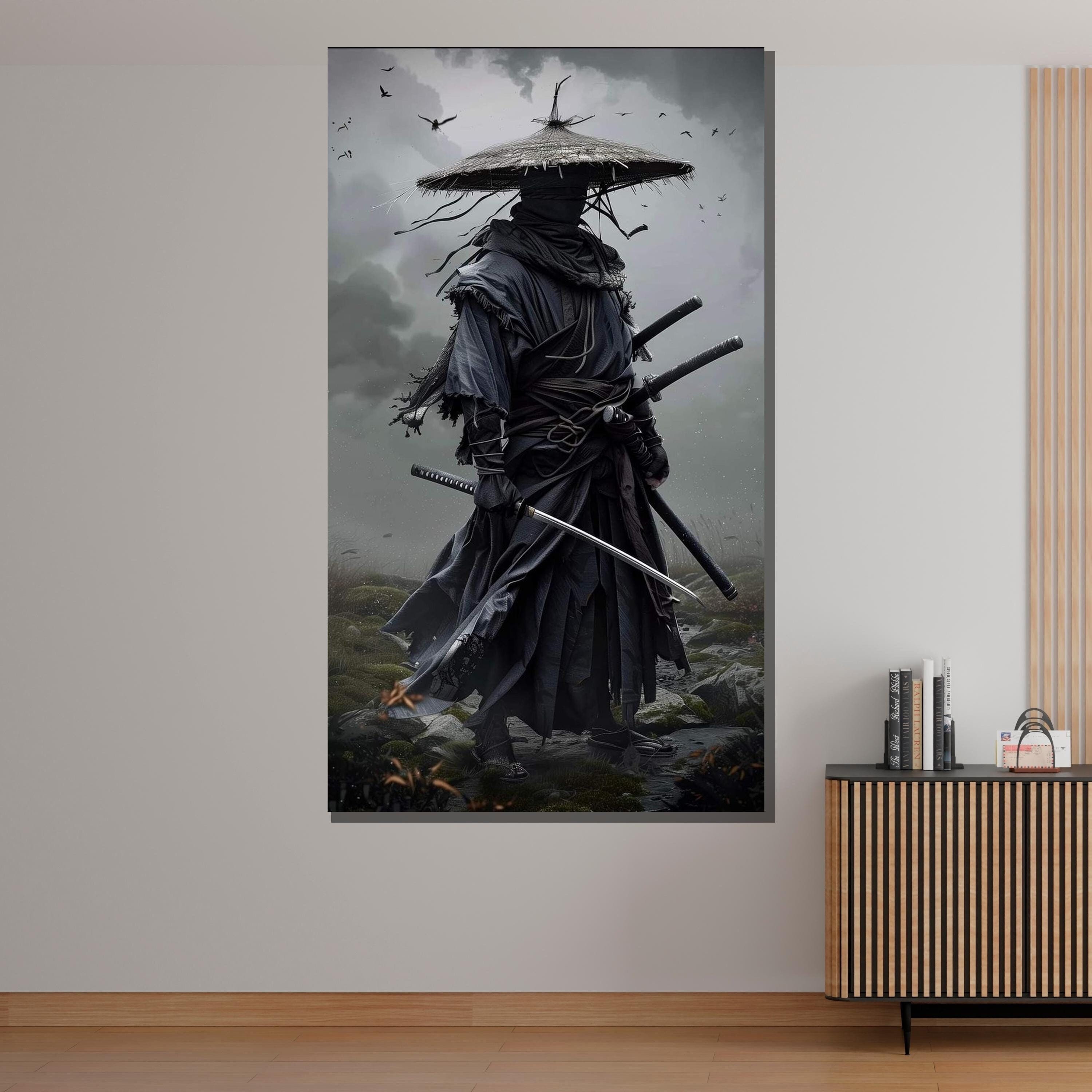 Lone Ronin Samurai Canvas, Dark Warrior Wall Art, Japanese Samurai
