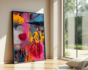 Vibrant Urban Graffiti Canvas Wall Art, Colorful Street Art Design, Modern Abstract Home Decoration, Bold Paint Stroke Canvas
