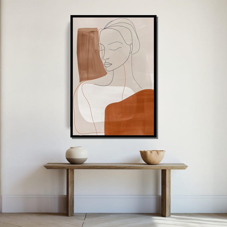 Minimalist Woman Line Art, Abstract Feminine Portrait, Modern Neutral ...
