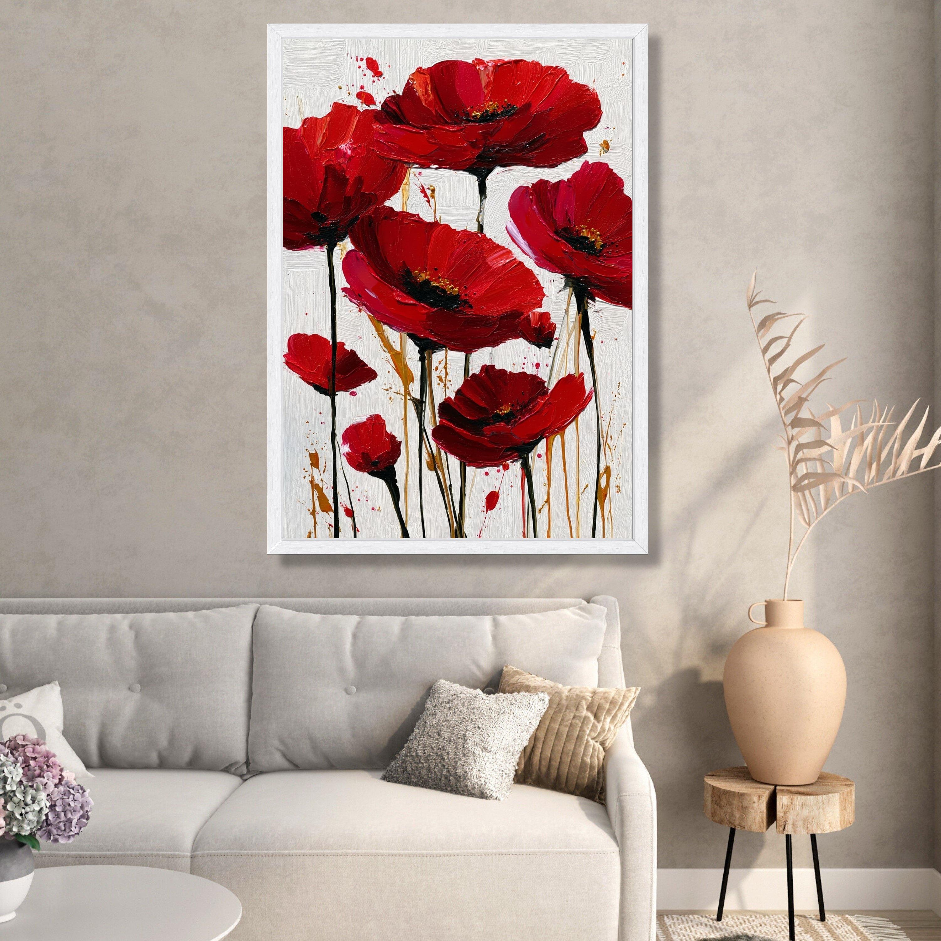 Bold Red Poppies Canvas Wall Art, Floral Painting, Modern Botanical ...