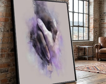 Unity Hands Canvas Wall Art, Interracial Connection Painting, Abstract Friendship Decor, Compassion and Togetherness Canvas, Modern Wall