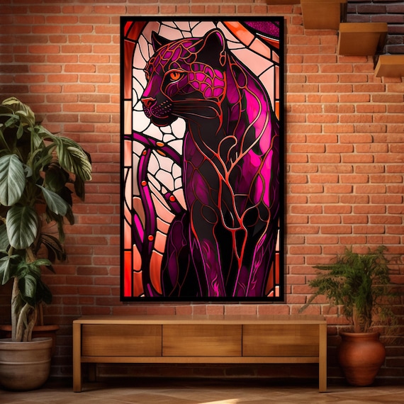 Stained Glass Panther Canvas, Vibrant Animal Art, Abstract Jungle Decor, Exotic Wildlife Wall Print, Wall Art Canvas Design, Ready to Hang
