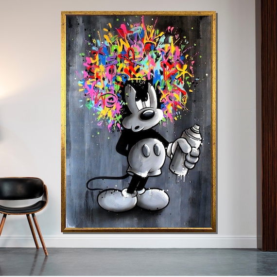 Graffiti Mouse Canvas, Mikey Mouse Banksy Artprint, Vibrant Urban