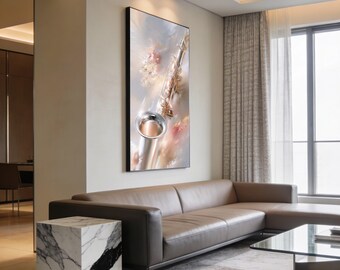 Elegant Silver Saxophone Canvas Wall Art, Musical Instrument Decor, Abstract Music Artwork, Contemporary Home Decoration