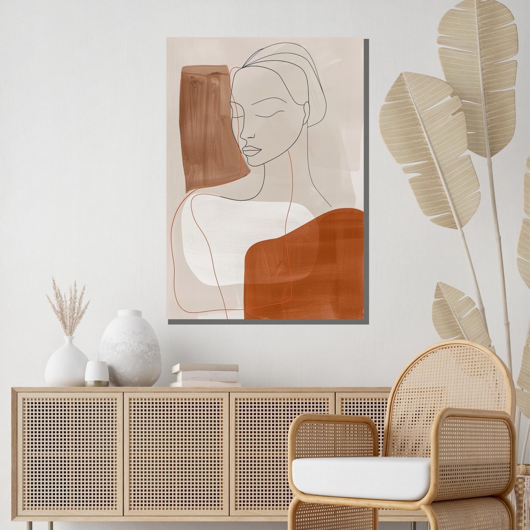 Minimalist Woman Line Art, Abstract Feminine Portrait, Modern Neutral ...
