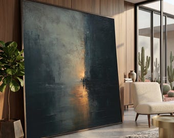 Abstract Reflection Canvas Wall Art, Moody Dark Landscape Painting, Modern Artwork, Contemporary Home Decoration, Ready to Hang Canvas