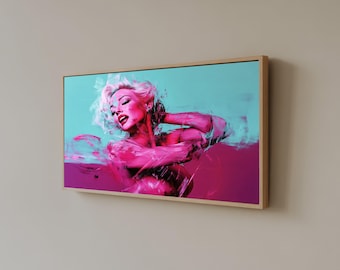 Glamorous Woman Portrait Canvas, Pink and Turquoise Abstract Art, Modern Female Figure Wall Art, Contemporary Home Decoration