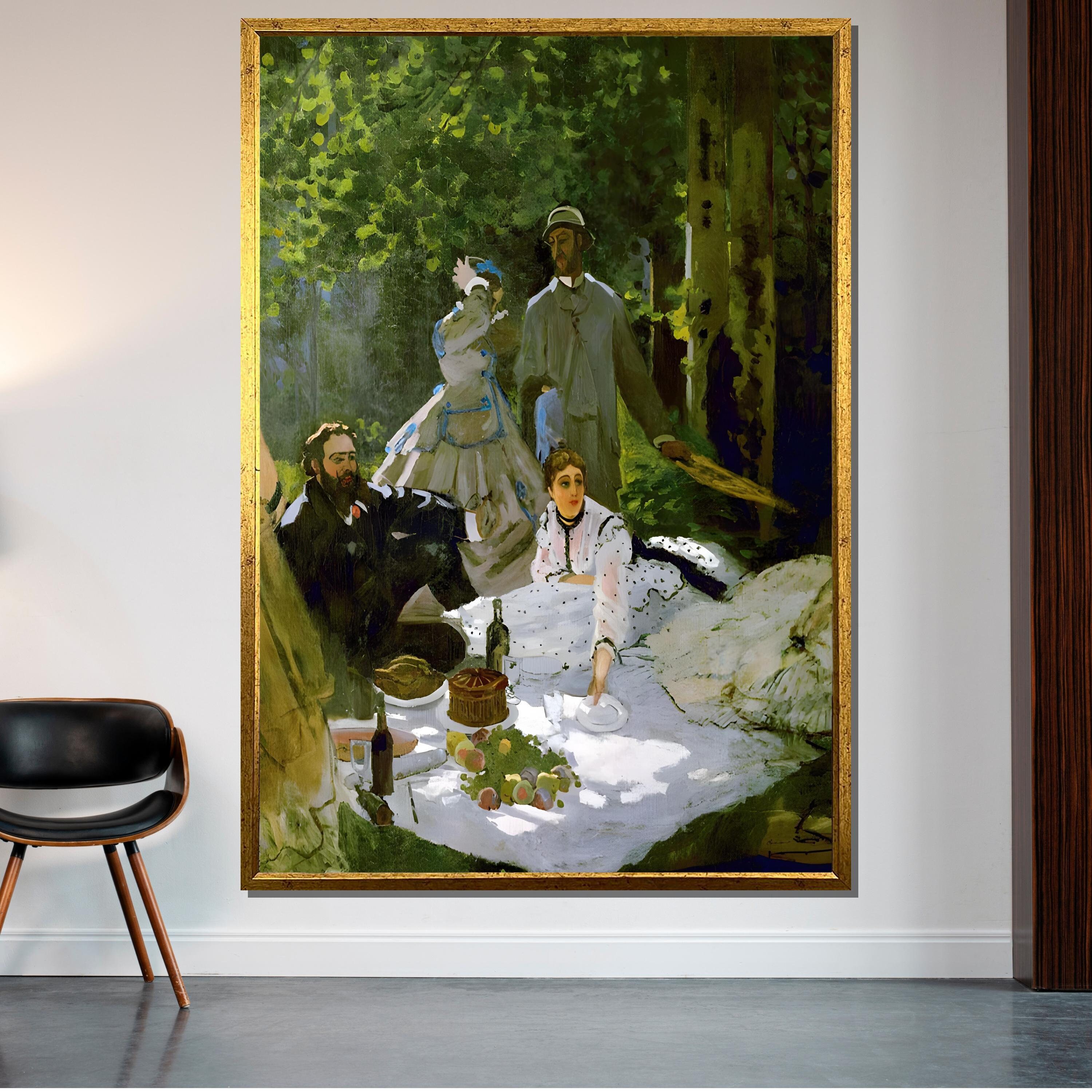 Impressionist Picnic Scene Canvas, Manet-Style Outdoor Gathering Art, Classic French Painting Reproduction, Ready to Hang Wall Decor