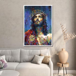 Jesus Christ Canvas Art, Crown of Thorns Painting, Religious Wall Decor ...