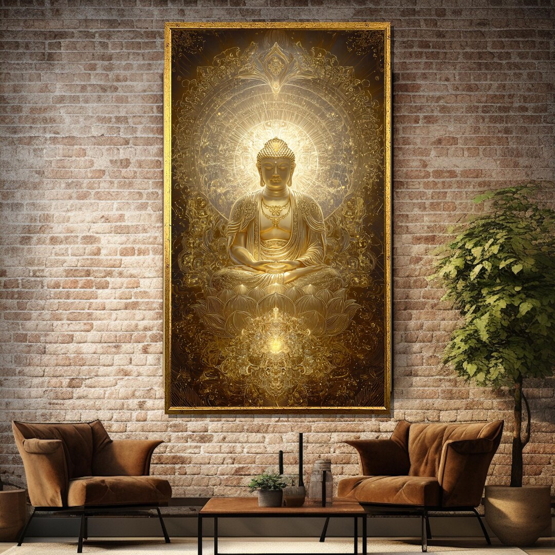 Golden Buddha Canvas, Enlightenment Wall Art, Sacred Mandala Buddha ...