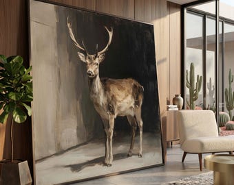 Majestueus hert portret canvas, rustieke natuur kunst aan de muur, dier schilderij op canvas, natuur Home decor, klaar om op te hangen canvaskunst