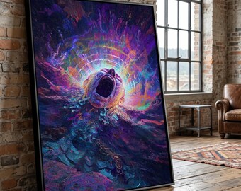 Cosmic Scream Canvas Wall Art, Psychedelic Abstract Portrait, Vibrant Neon Colors, Surreal Expressionism Art, Modern Home Decoration