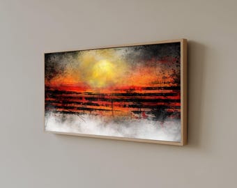 Fiery Sunset Abstract Canvas, Modern Orange Black Wall Art, Contemporary Home Decoration, Dramatic Sky Canvas, Bold Color Art Print