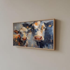 素朴な牛の肖像画キャンバスウォールアート、農場の動物の絵画、厚塗りスタイル、カントリーリビングの装飾、大型キャンバスアート作品