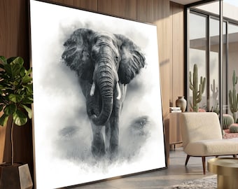 Majestic Elephant Portrait Canvas Wall Art, Black and White Wildlife Canvas, Safari Animal Decoration, Modern Nature Canvas for Home