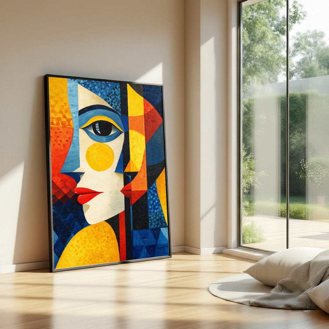 Modern Abstract Face Canvas, Cubist Wall Art, Geometric Portrait ...