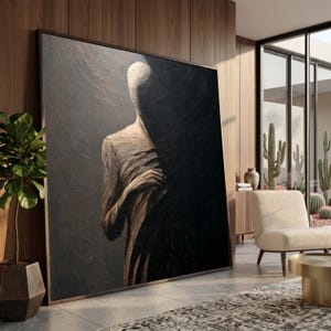 Abstrakte beschattete Figur Leinwand Wandkunst, dunkle menschliche Silhouette, moderne expressionistische Leinwand, Dekoration Kunstwerk