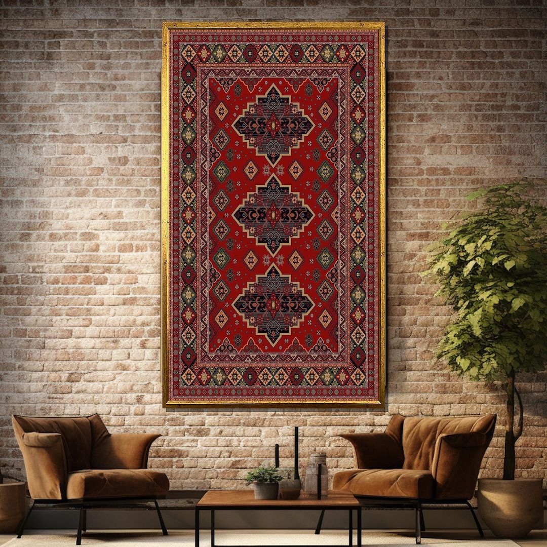 Traditional Persian Style Red Rug, Oriental Carpet Wall Art, Vintage ...