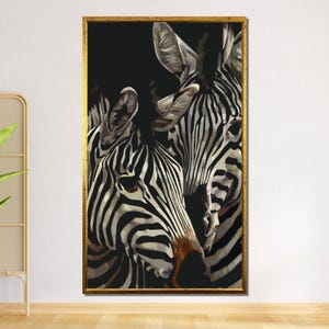 Zebra Duo Canvas Wall Art, Black and White Zebra Print, Animal Wall Art Design, Safari Wildlife Poster, Ready to Hang Decoration
